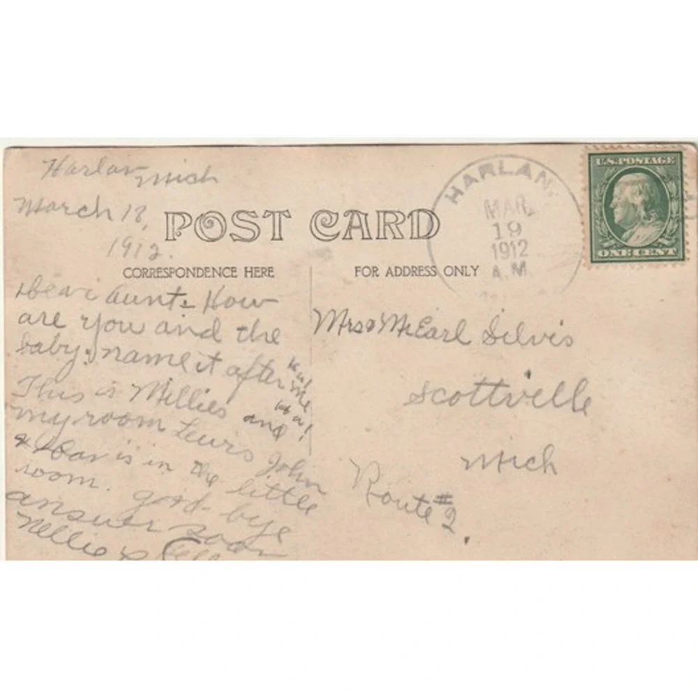 Vintage Antique Old Real Family Reunion photo Portrait Postcard 1912 Harlon MI